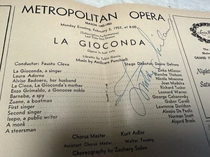 1953 Metropolitan Opera Program La Gioconda Zinka Milanov Signed Autographed - Picture 1 of 9