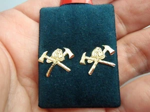 Solid 14k Yellow Gold Fire Department Stud Earrings Small Dainty 12mm x 9mm New - Picture 1 of 16
