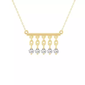 Round Lab Grown Diamond Fashion Pendant 18" Silver Cable Chain 14K Yellow Gold - Picture 1 of 7