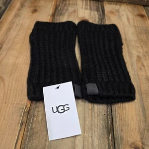 UGG FINGERLESS CHUNKY RIBBED KNIT GLOVE WOOL BLEND WOMENS ONE SIZE ~  BLACK - Picture 1 of 9