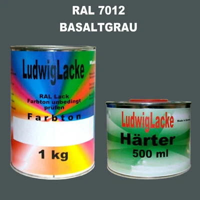 RAL 7012 Basaltgrau 1,5 kg SET Seidenmatt Lack & Härter Acryllack unverdünnt - Bild 1 von 4
