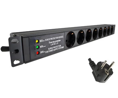 DINIC 19 Zoll Steckdosenleiste Aluminium, 8-fach, Überspannungsschutz - Bild 1 von 4