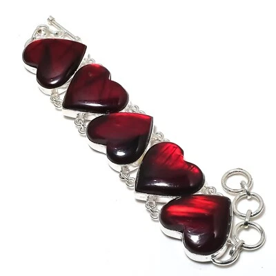 Unique Red Flash Labradorite Gemstone Handmade 925 Solid Silver Bracelet Jewelry - Image 1 of 4