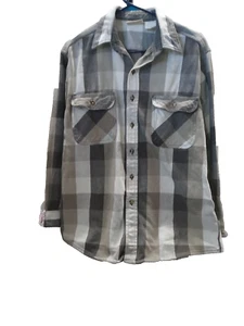 M Fine & Sons Mens Large Black Gray White Check Plaid Long Sleeve Shirt Western - Picture 1 of 9