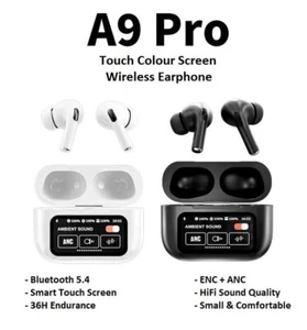 A9 Pro Earphones Wireless Bluetooth 5.4 Headset ANC Noise Reduction Mic Call - Picture 1 of 5