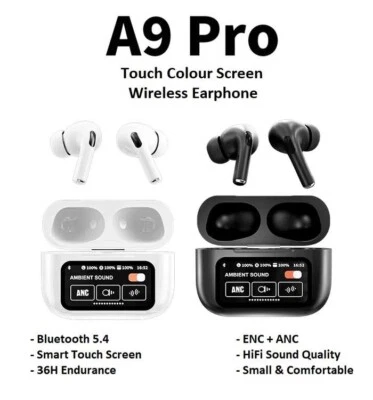 A9 Pro Earphones Wireless Bluetooth 5.4 Headset ANC Noise Reduction Mic Call - Image 1 of 4
