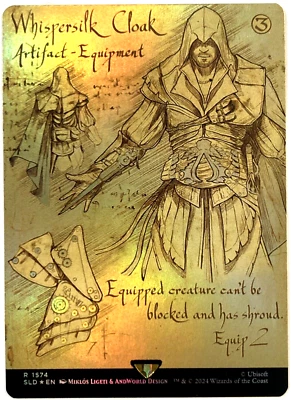 MTG Whispersilk Cloak RAINBOW FOIL Secret Lair x Assassin's Creed 1574 NM - Image 1 of 4