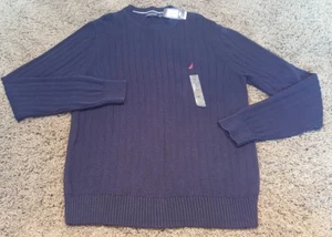 NUEVO CON ETIQUETAS Nautica Para Hombre M Azul Marino Elastizado Tejido Cuello Redondo Algodón Suéter NUEVO - Imagen 1 de 5