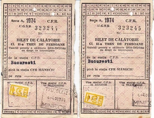 Rumänien, 1974, Lot von 2 Romanian Railways CFR Tickets, 2. Klasse - Bild 1 von 2