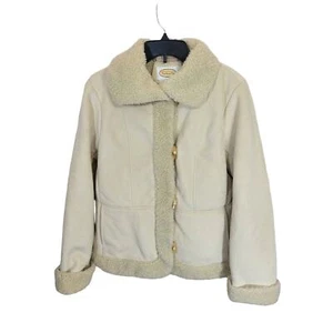 Talbots Tan Faux Suede Sherpa Collared Trim Winter Jacket Women's Size Medium - Picture 1 of 13