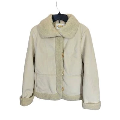 Talbots Tan Faux Suede Sherpa Collared Trim Winter Jacket Women's Size Medium - Image 1 of 4