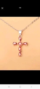 925 Silver Red Garnet Gemstone Cross (#46) - Picture 1 of 4