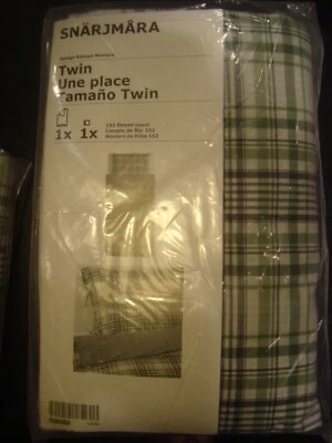IKEA SNARJMARA TWIN Duvet Cover with Pillowcase Green Plaid Check Bed Set - NEW  - Image 1 of 4