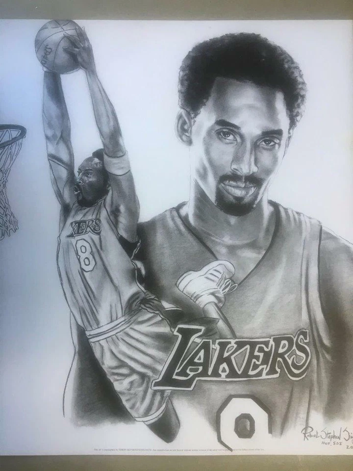Litografia Kobe Bryant Los Angeles Lakers 24 X 20 polegadas P&B Robert Simon Art - Imagem 1 de 1