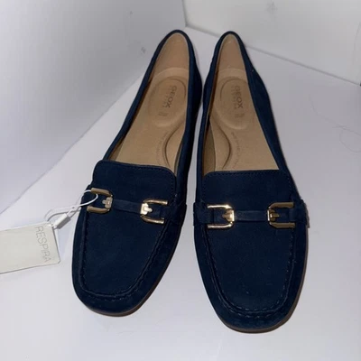 NUEVO CON ETIQUETAS Geox Respira Zapatos Talla 40 Mujer Cuero Azul Mocasín Foto 1 de 4
