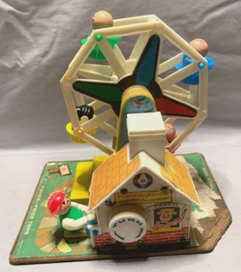 Vintage Fisher Price Little People 1966 Riesenrad mit 3 Holzmenschen + Hund funktioniert - Bild 1 von 11