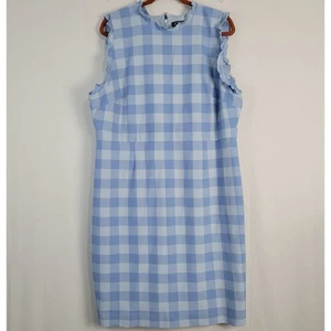 Vestido Vaina J.Crew con Volantes en Guinga Talla 18 Azul Oficina Clásico Retro - Imagen 1 de 9