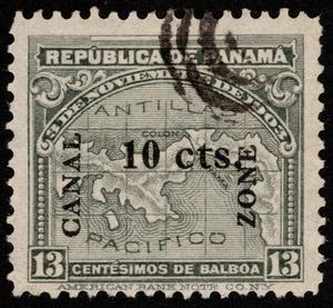 Canal Zone Stamp Scott # 36 - 10 Cents on 13 Cents Surcharged Panama Map F-VF - Picture 1 of 1