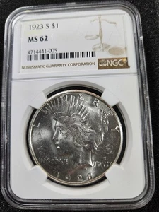 🌟1923-S Peace Dollar BU Uncirculated Mint State 90% Silver $1 US Coin NGC MS62 - Picture 1 of 3