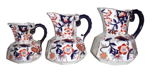 3 antiche brocche laureate tardo Mayers/Keeling & Co ~ manico serpente Gaudy gallese - Foto 1 di 21