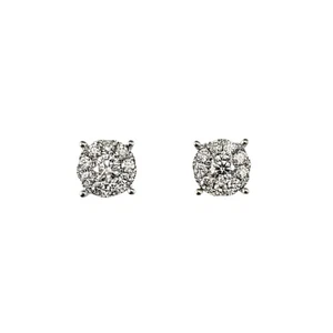 16K White Gold Diamond Cluster Stud Earrings #23090 - Picture 1 of 7