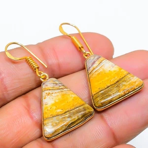 Rhyolite Jasper Gemstone 925 Solid Sterling Silver Jewelry Earring 1.46" J141 - Picture 1 of 2