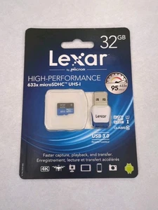 New Lexar 32GB High Speed Micro SDHC Memory Card 633x Class 10 UHS-I w/Reader - Picture 1 of 3