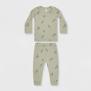 Quincy Mae Baby 2-teiliges Set Größe 0-3M grün gerippt Handflächen oben & unten Unisex Salbei - Bild 1 von 3