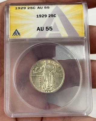 1929  .25   ANACS   AU 55   Standing Liberty Quarter, Liberty 25 Cents #2225 - Image 1 of 4
