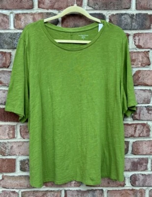 NWT Eileen Fisher Green Grass Organic Cotton Slub Crew Neck Tee Top 3X - Image 1 of 4