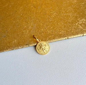 14KT Gelbgold Massiv Christophorus Matt Medaille Anhänger Charm 10mm Unisex Mini - Bild 1 von 8