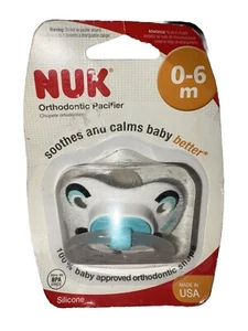 NUK Orthodontic Pacifier 0-6 Months Silicone Nipple. White & Teal PANDA BEAR - Picture 1 of 4