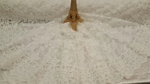 White Lace Embroidery Fabric By Yard Guipure Double Scalloped Flowers Floral - Picture 1 of 9