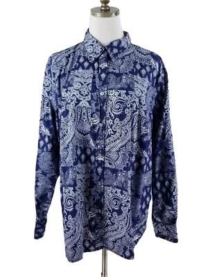 Camisa Chaps Manga Larga Abotonada Talla Grande 2X Azul Blanco Cuello Paisley Foto 1 de 4