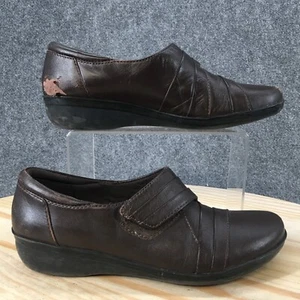 Clarks Shoes Womens 7 M Everlay Tara Loafers Brown Leather Low Top Hook & Loop - Imagen 1 de 12