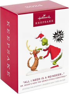 2024 ALL I NEED IS A REINDEER Grinch  DR SEUSS   Ornament New in Box Hallmark - Picture 1 of 6