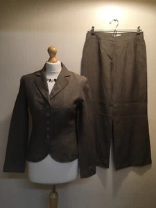 NEXT TAILORING LIGHT BROWN & GOLD STRIPE LINEN WIDE LEG TROUSER SUIT, UK 10 - Picture 1 of 12