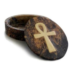 Caja de piedra ovalada Cruz de la Vida (Ankh)