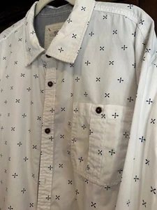 PX Los Angeles Mens Long Sleeve Cotton Shirt Button Front White with Navy Design - Picture 1 of 7