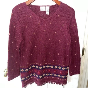Purpurroter Villager Sport Pullover Damen Größe S Strick V-Ausschnitt Langarm Pulli P - Bild 1 von 3