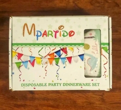 Juego de vajilla desechable de fiesta de dinosaurios de 66 piezas, sirve para 6 invitados Foto 1 de 3