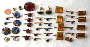 Vintage Antique Glass Tux Stud Button Cufflink 42 pc Lot Red Ylw Gr Crafts - Picture 1 of 8