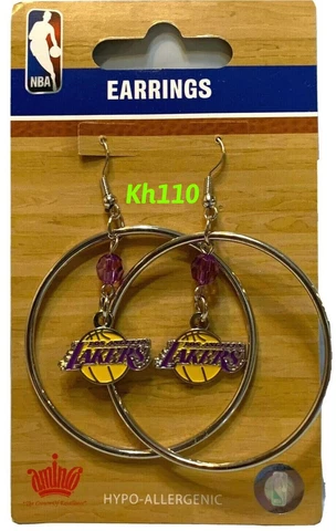 NBA Los Angeles Lakers Hoop Earrings with Crystal Bead Dangle Cover