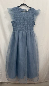 Abito midi SUGARLIPS Lucille organza a pois fumè blu taglia large - Foto 1 di 11