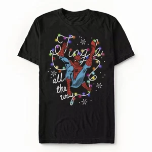 New Men's Marvel Christmas Spider-Man XLJingle All the Way Lights T-Shirt Black - Picture 1 of 1