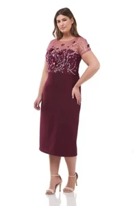 NWT JS Collections Nordstrom Sequin/Beaded Midi Dress Wine Plus Size 14W $398 - Picture 1 of 9
