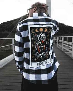 The Pretty Cult American Traditional Death Tarot Flannel Shirt Large BeetleJuice - Picture 1 of 5