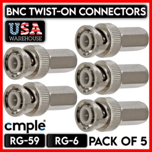 5er-Pack RG59 RG6 BNC Twist-On Stecker Adapter Stecker Koaxialkabel CCTV Kamera DVR - Bild 1 von 5