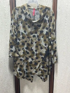 Túnica para mujer IC by Connie K marrón gris negro capucha cuello 2X EXCELENTE arte para usar - Imagen 1 de 6