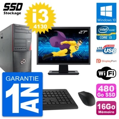PC tour Fujitsu W530 Pantalla 27" Intel i3-4130 RAM 16Go SSD 480Go Windows 10 Wi - Imagen 1 de 4